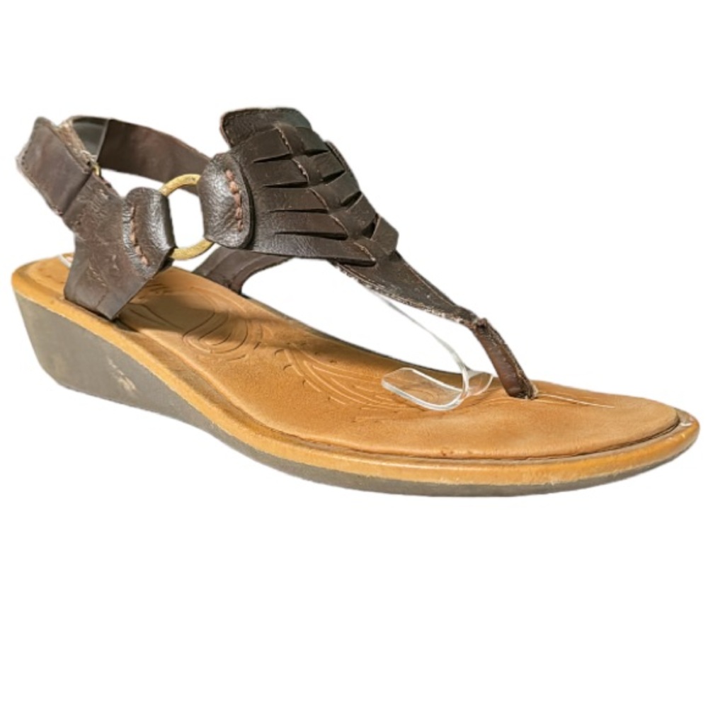 Cliffs White Mountain brown strappy vegan leather low wedge sandals size 11